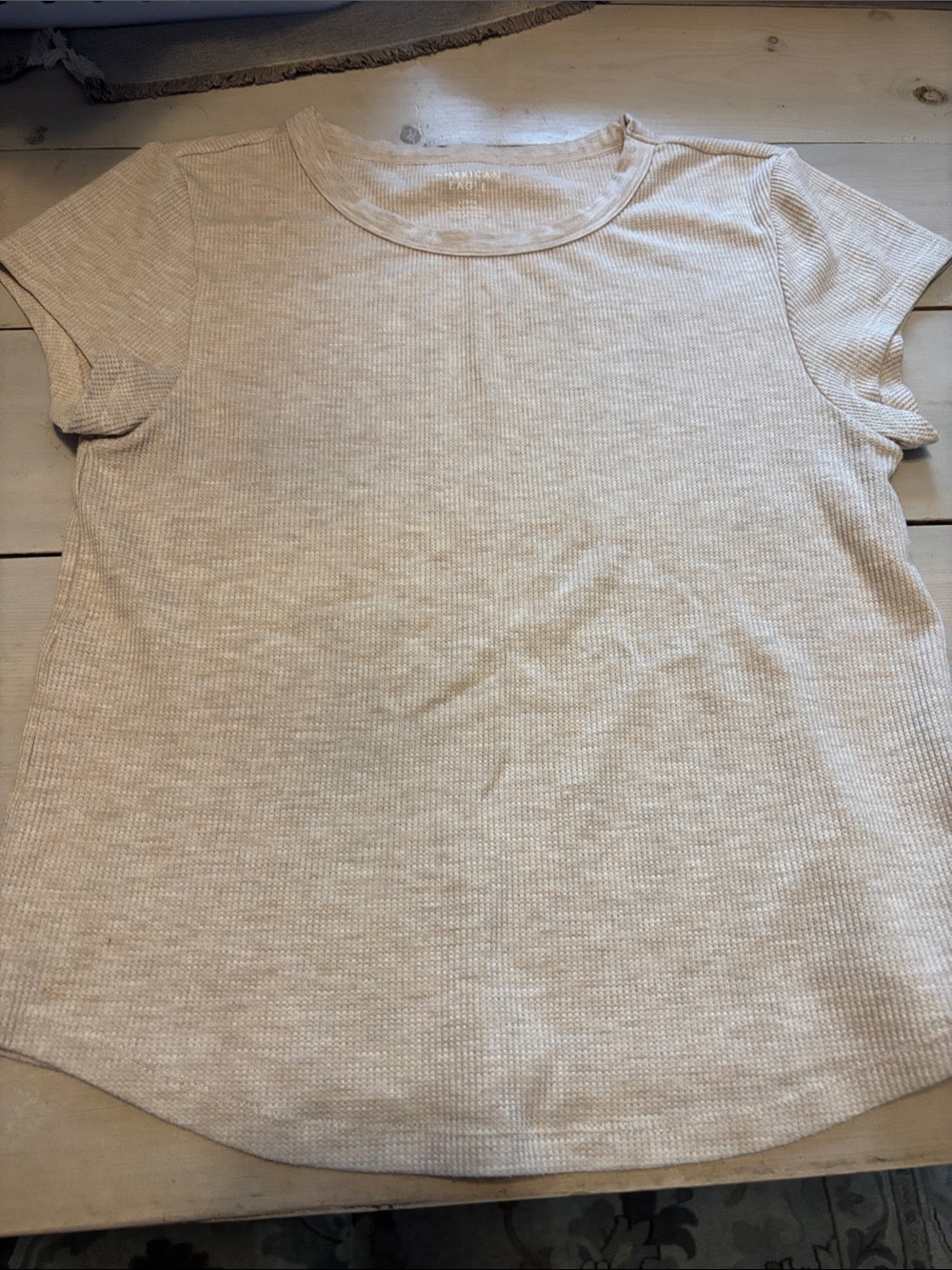 Women's American Eagle Waffle Knit Short Sleeve Top - Cream Size Large